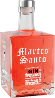 Bouteille de spiritueux : Gin Frutos Rojos Ginebra Premium Bidestilada de la marque Martes Santo