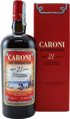 Bouteille de spiritueux : 100% Trinidad Rum 21 de la marque Caroni