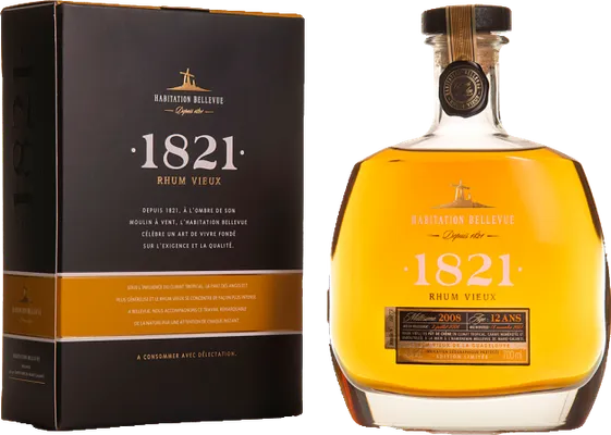 Bouteille de spiritueux : 1821 Rhum Vieux 12 ans Millésime 2008 de la marque Habitation Bellevue