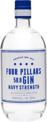 Bouteille de spiritueux : Navy Strength Gin de la marque Four Pillars