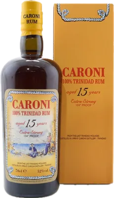 Bouteille de spiritueux : 100% Trinidad Rum 15 de la marque Caroni