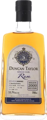 Bouteille de spiritueux : Single Cask Rum 2000 Aged 12 Years (Mount Gay Distillery) de la marque Duncan Taylor