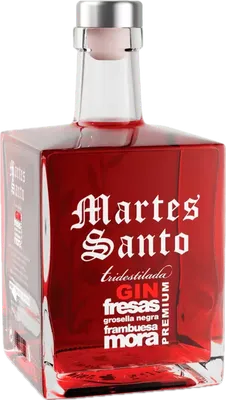 Bouteille de spiritueux : Gin Frutos Rojos Ginebra Tridestilada Premium de la marque Martes Santo