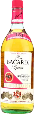 Bouteille de spiritueux : 151 Superior 1970s de la marque Bacardi