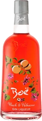 Bouteille de spiritueux : Peach & Hibiscus Gin Liqueur de la marque Boë Scottish Gin