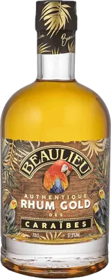 Bouteille de spiritueux : Authentique Rhum Gold des Caraïbes de la marque Beaulieu