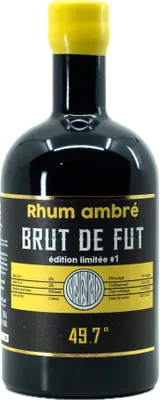 Bouteille de spiritueux : Rhum ambré Brut de fût de la marque Breizh'cool