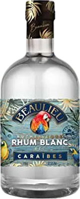 Bouteille de spiritueux : Authentique Rhum Blanc des Caraïbes de la marque Beaulieu