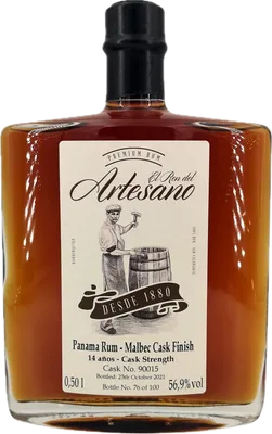 Bouteille de spiritueux : Panama Rum - Malbec Cask Finish de la marque El Ron del Artesano